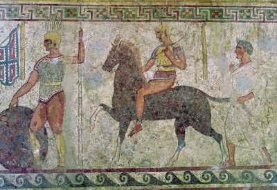 Cavalryman and a Foot Soldier, Tomb Painting from Paestum by Greek